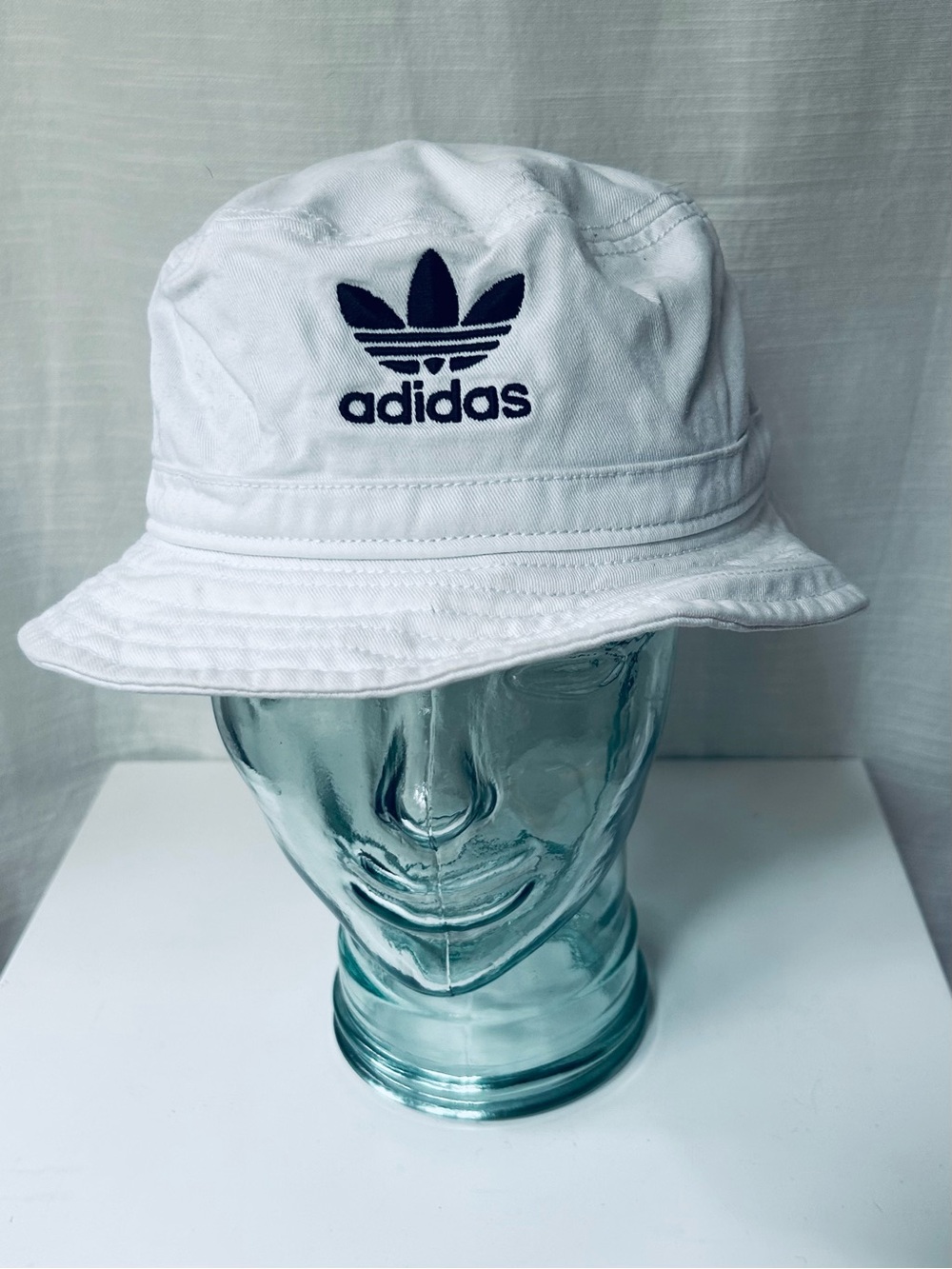 adidas Retro White 100% Cotton Bucket Hat with Black Trefoil Embroidery